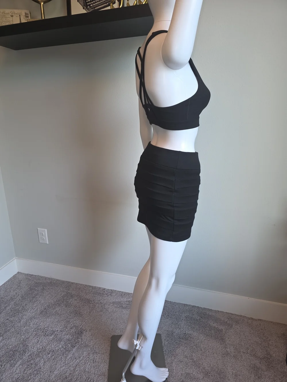 Black Ruched Mini Skirt - Women
